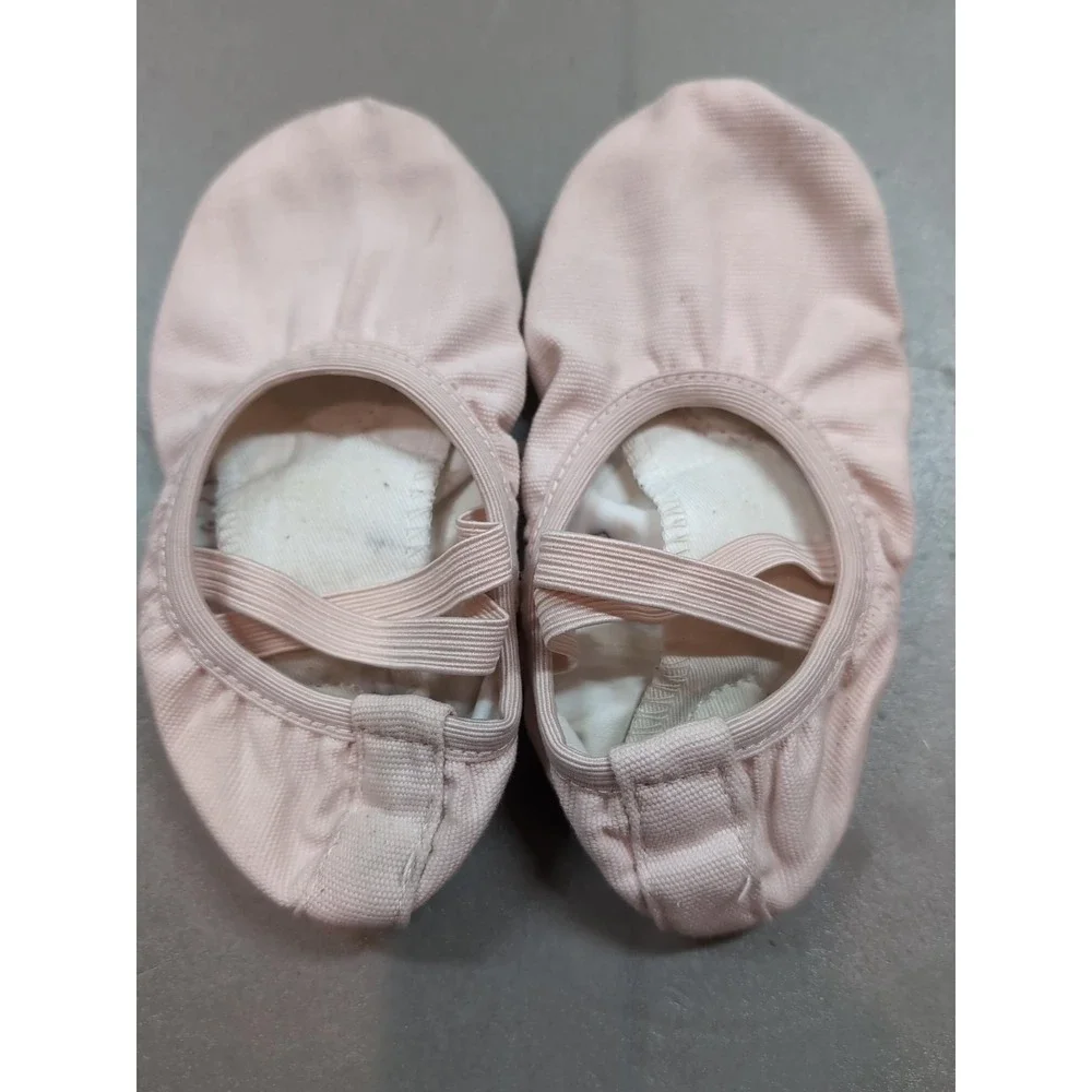 Pink Canvas Ballet Dance Shoes Split Sole Slippers Criss Cross Straps 6in